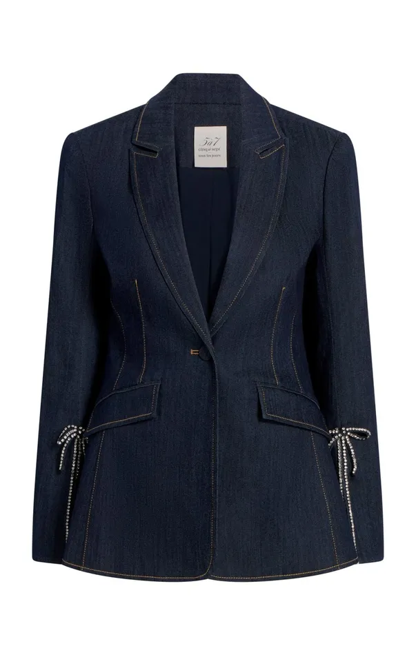 Women Denim Cinq Sept Crystal Denim Bow Cheyenne Blazer Indigo