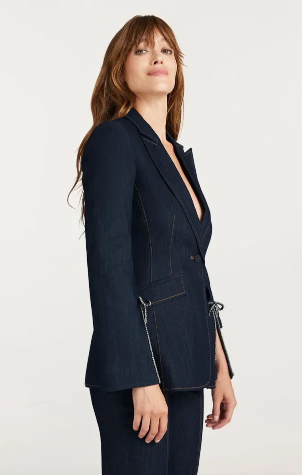 Women Denim Cinq Sept Crystal Denim Bow Cheyenne Blazer Indigo