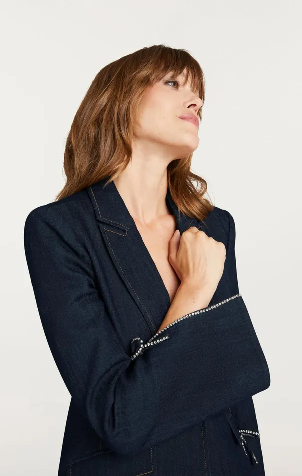 Women Denim Cinq Sept Crystal Denim Bow Cheyenne Blazer Indigo