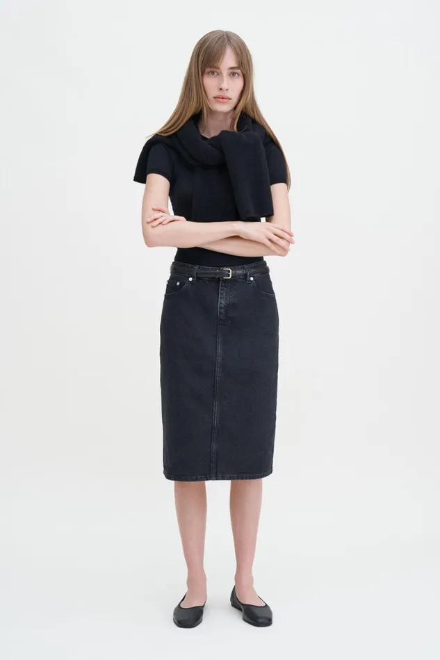 Women Denim Midi Skirt Charcoal Black Filippa K Jeans