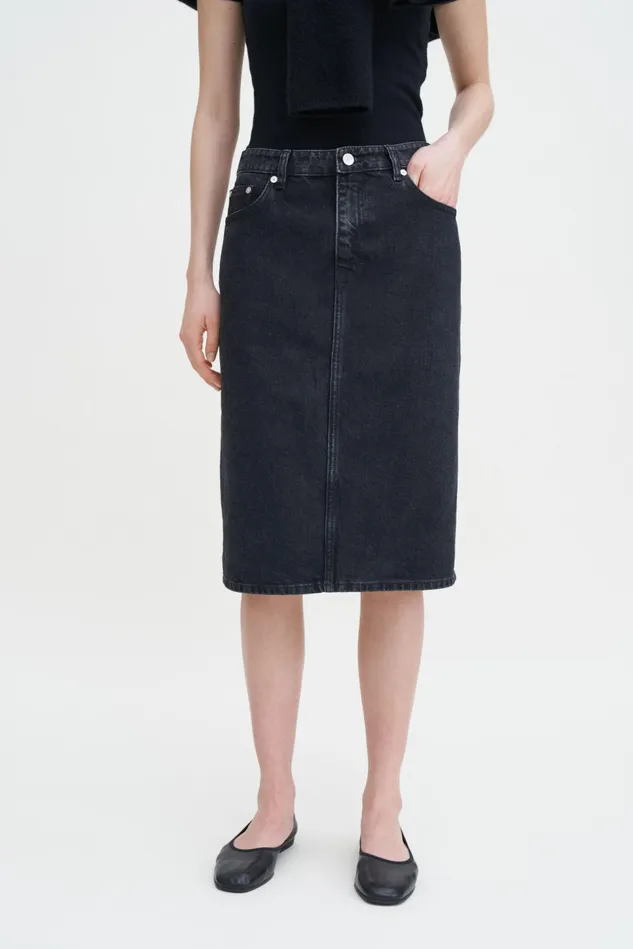 Women Denim Midi Skirt Charcoal Black Filippa K Jeans