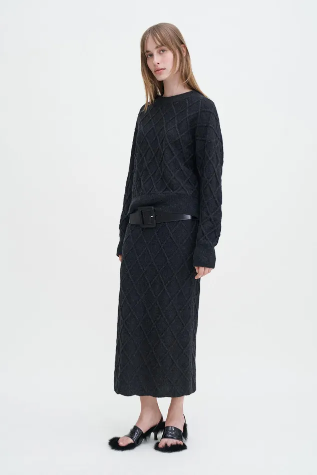 Women Diamond Cable Sweater Anthracite Melange Filippa K Knitwear