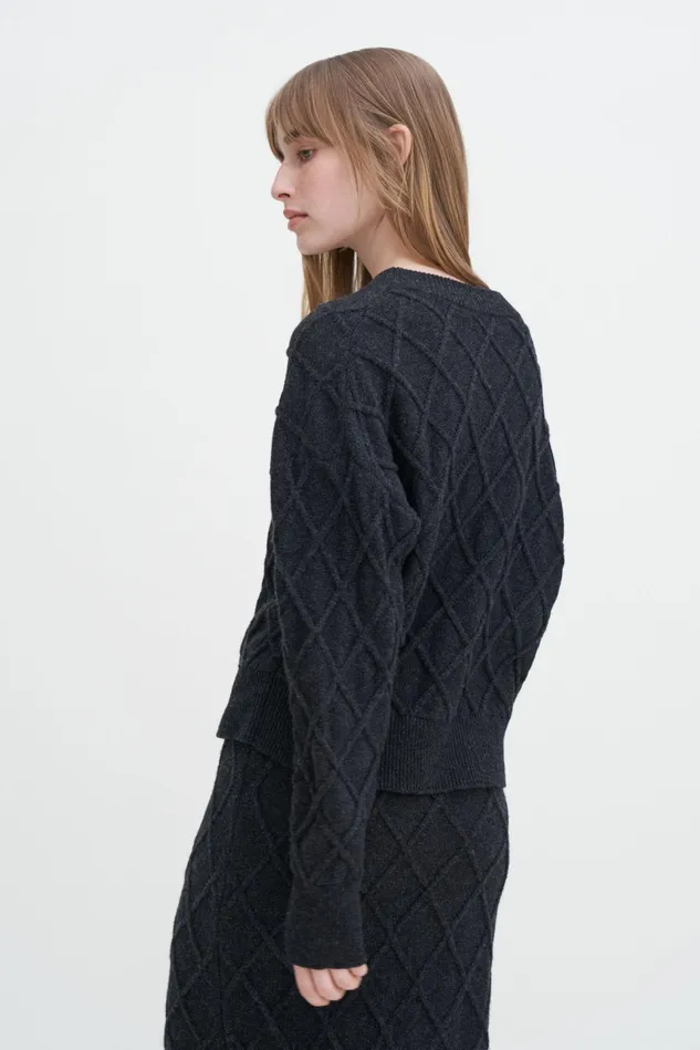 Women Diamond Cable Sweater Anthracite Melange Filippa K Knitwear
