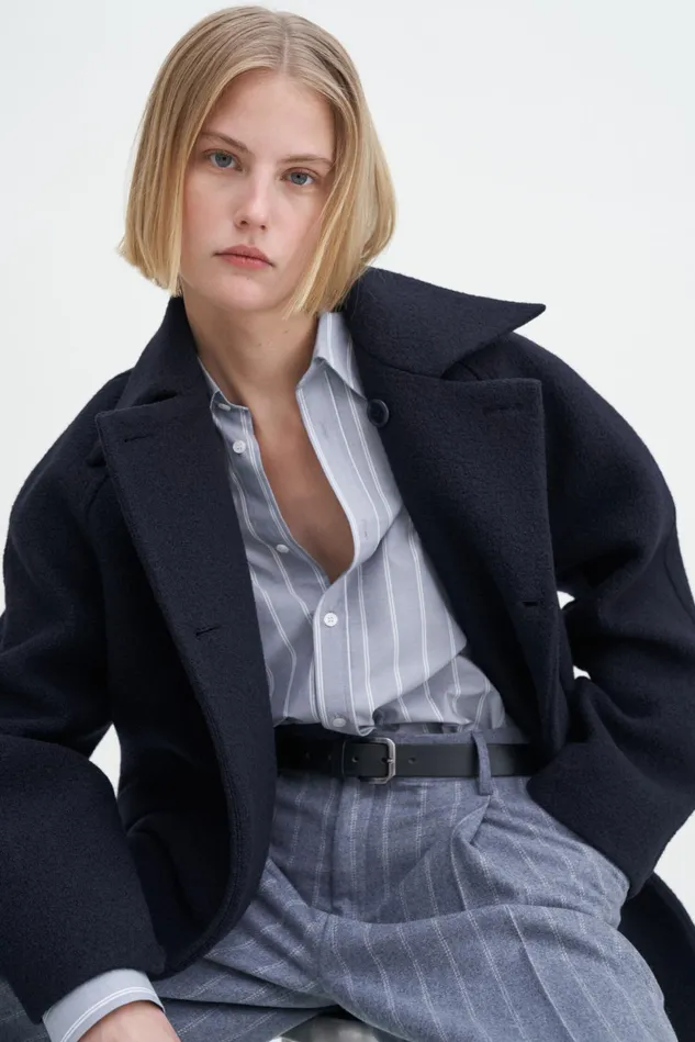 Women Double Breasted Boiled Wool Jacket Navy Filippa K Outerwear