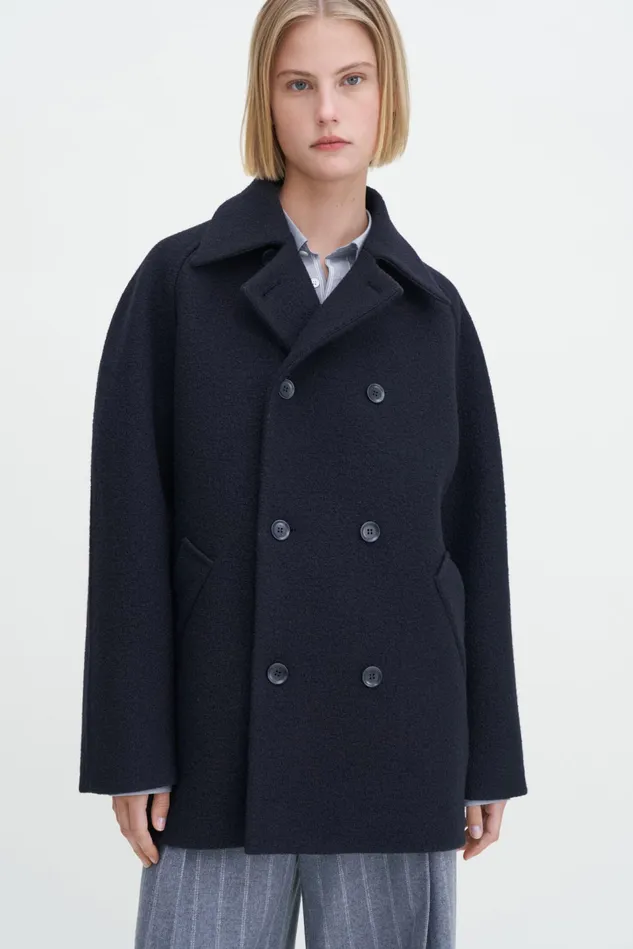 Women Double Breasted Boiled Wool Jacket Navy Filippa K Outerwear