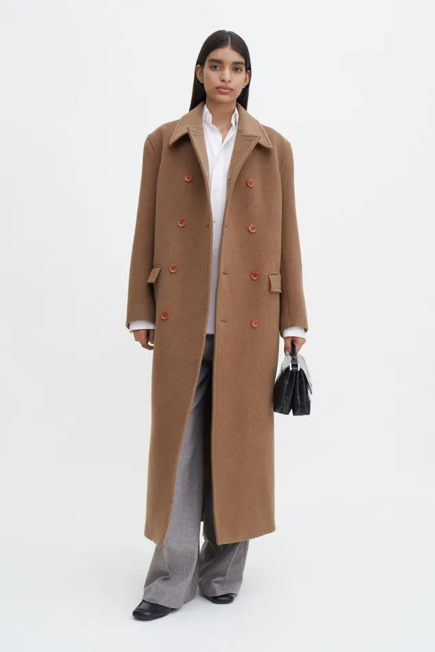 Women Double Breasted Brushed Wool Coat Light Brown Filippa K Outerwear