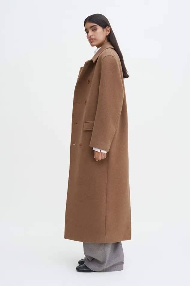 Women Double Breasted Brushed Wool Coat Light Brown Filippa K Outerwear