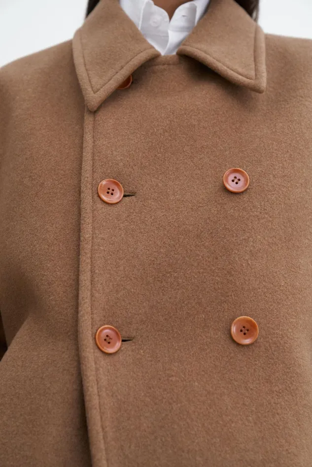 Women Double Breasted Brushed Wool Coat Light Brown Filippa K Outerwear