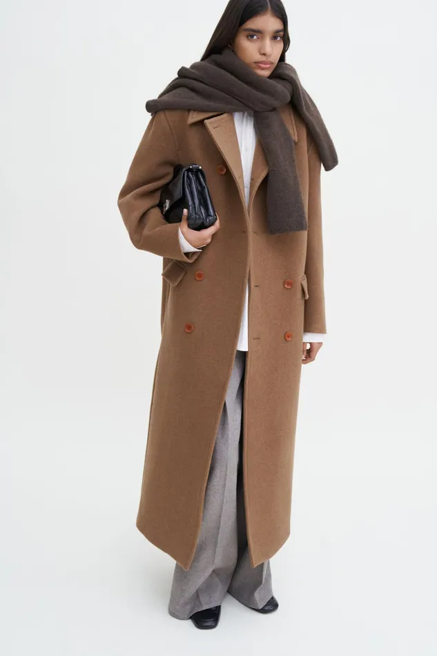 Women Double Breasted Brushed Wool Coat Light Brown Filippa K Outerwear