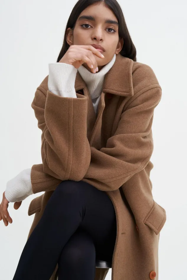 Women Double Breasted Brushed Wool Coat Light Brown Filippa K Outerwear
