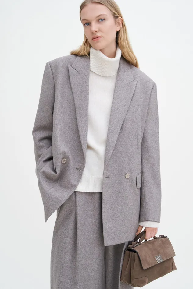 Women Double Breasted Flannel Blazer Driftwood Filippa K Blazers