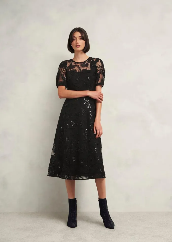 Women Dresses and Jumpsuits Hobbs Ami Lace Sequin Midi Dress Hobbs Black