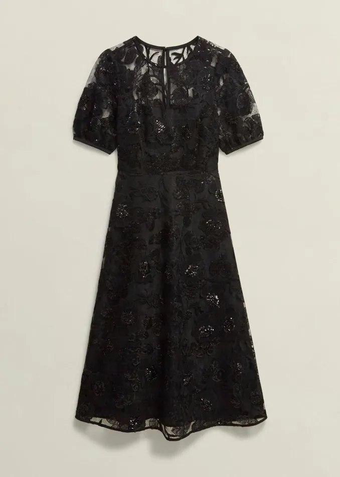 Women Dresses and Jumpsuits Hobbs Ami Lace Sequin Midi Dress Hobbs Black