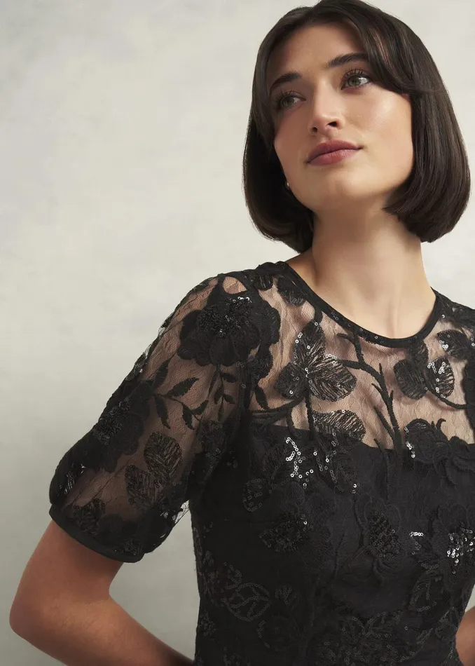 Women Dresses and Jumpsuits Hobbs Ami Lace Sequin Midi Dress Hobbs Black