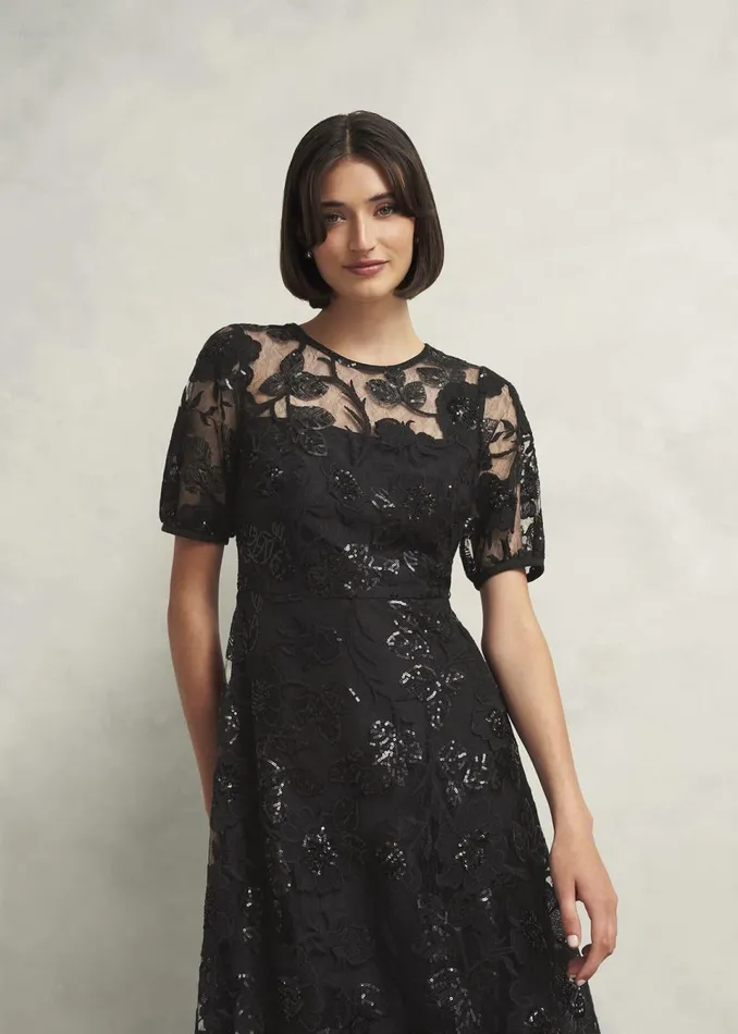 Women Dresses and Jumpsuits Hobbs Ami Lace Sequin Midi Dress Hobbs Black