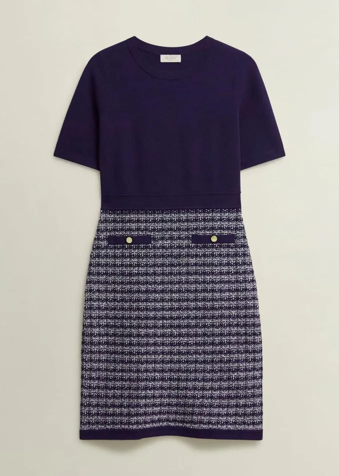 Women Dresses and Jumpsuits Hobbs Audra Knitted Dress Midnight Ivory