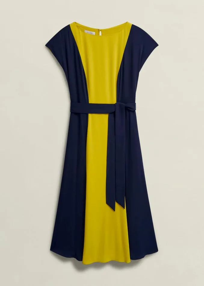 Women Dresses and Jumpsuits Hobbs Emery Tie Belted Dress Navy Yellow