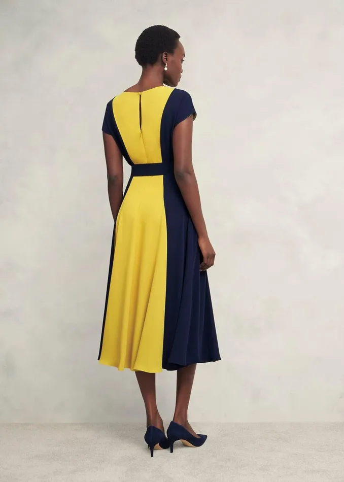 Women Dresses and Jumpsuits Hobbs Emery Tie Belted Dress Navy Yellow
