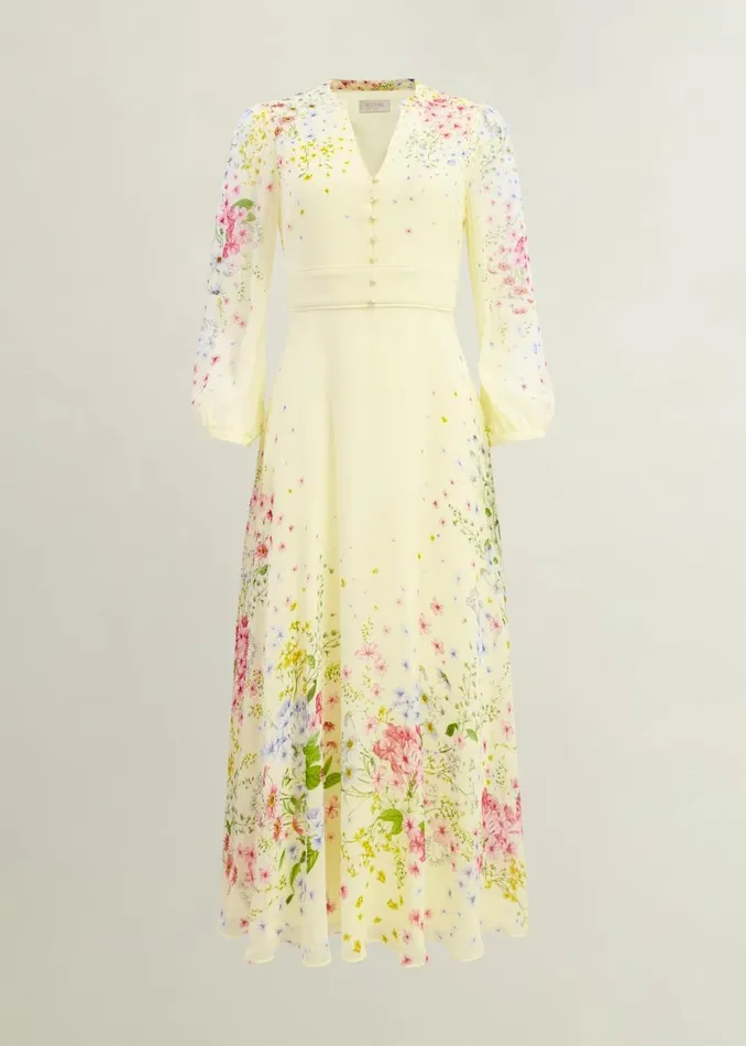 Women Dresses and Jumpsuits Hobbs Emma Silk Dress Yellow Multi
