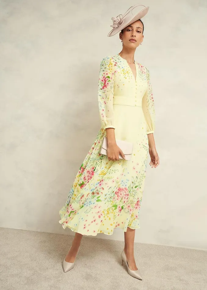 Women Dresses and Jumpsuits Hobbs Emma Silk Dress Yellow Multi