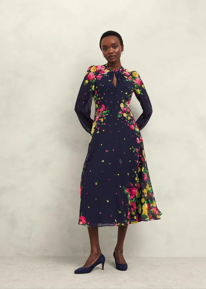 Women Dresses and Jumpsuits Hobbs Eva Floral Silk Dress Navy Multi