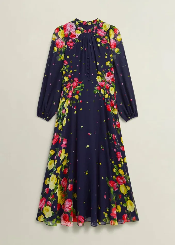 Women Dresses and Jumpsuits Hobbs Eva Floral Silk Dress Navy Multi