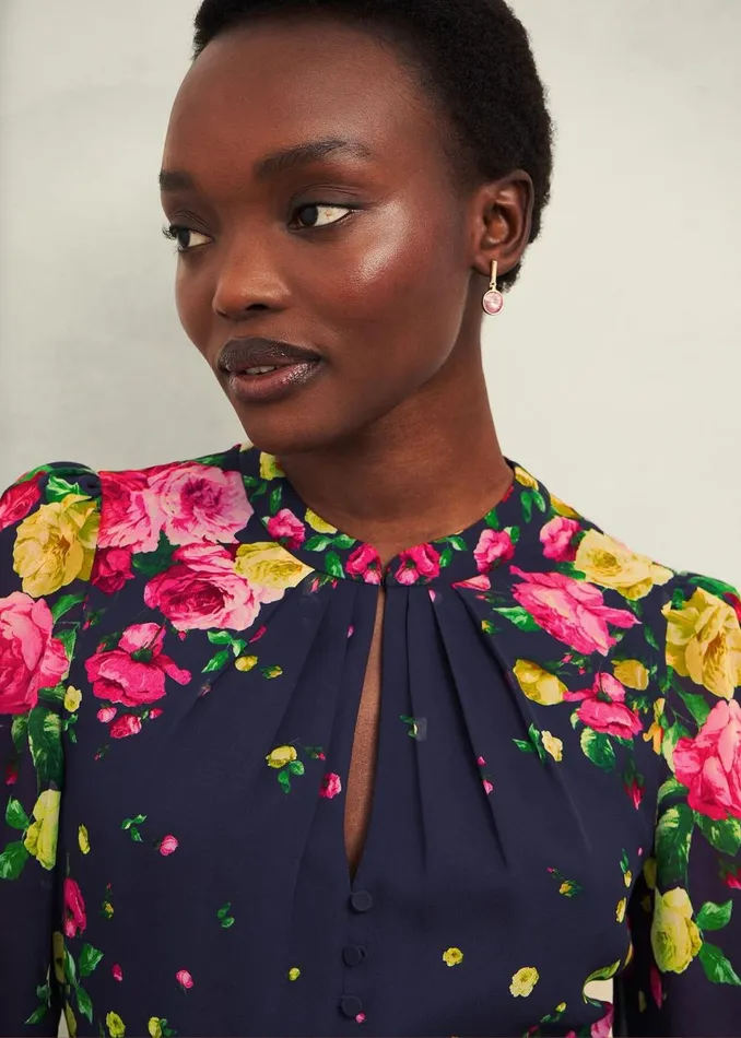 Women Dresses and Jumpsuits Hobbs Eva Floral Silk Dress Navy Multi