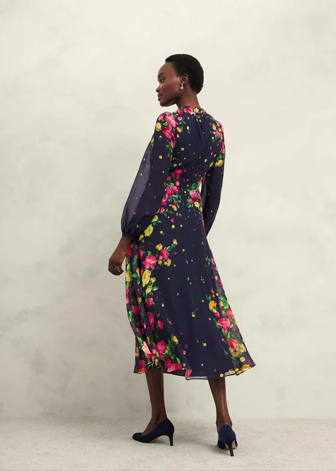 Women Dresses and Jumpsuits Hobbs Eva Floral Silk Dress Navy Multi