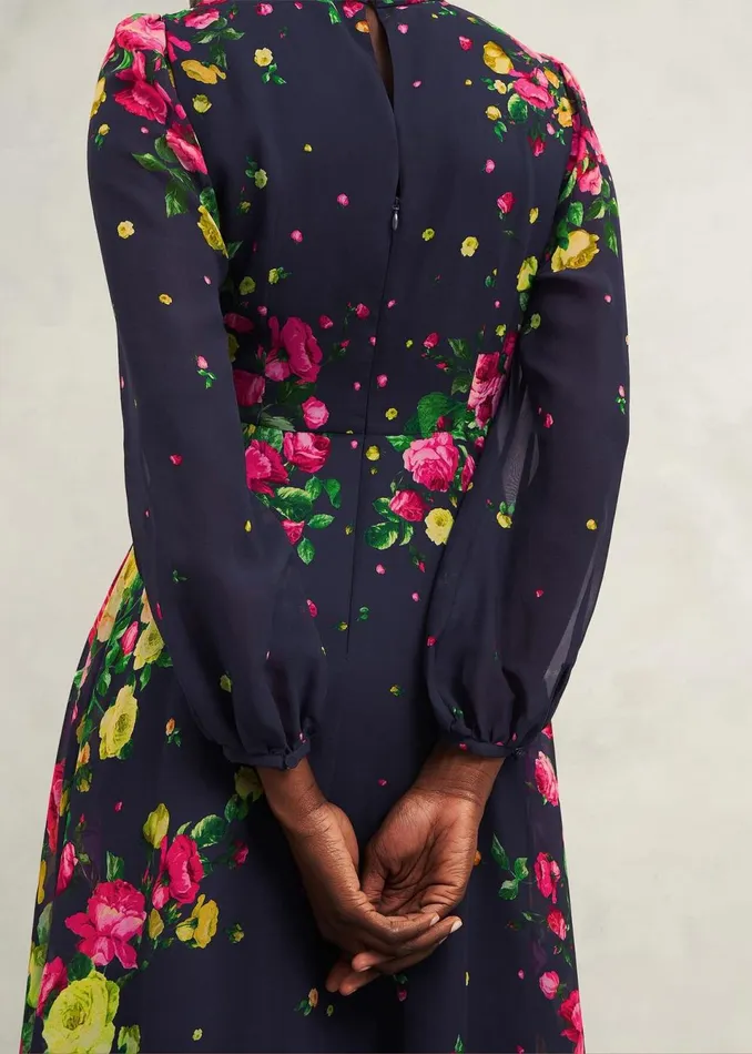 Women Dresses and Jumpsuits Hobbs Eva Floral Silk Dress Navy Multi