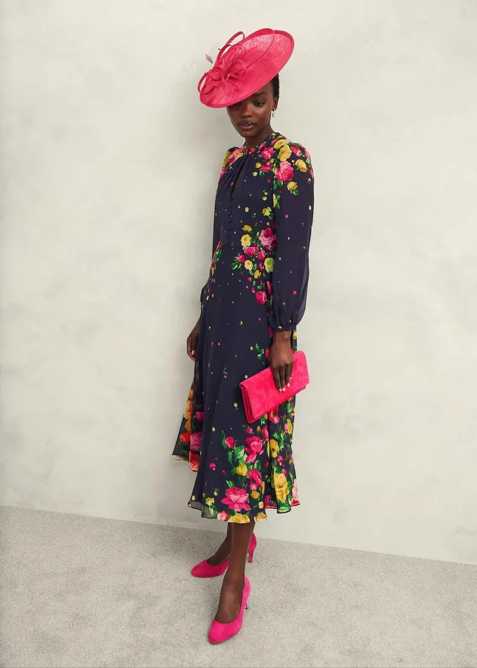 Women Dresses and Jumpsuits Hobbs Eva Floral Silk Dress Navy Multi