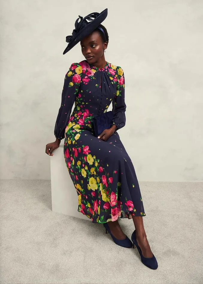 Women Dresses and Jumpsuits Hobbs Eva Floral Silk Dress Navy Multi