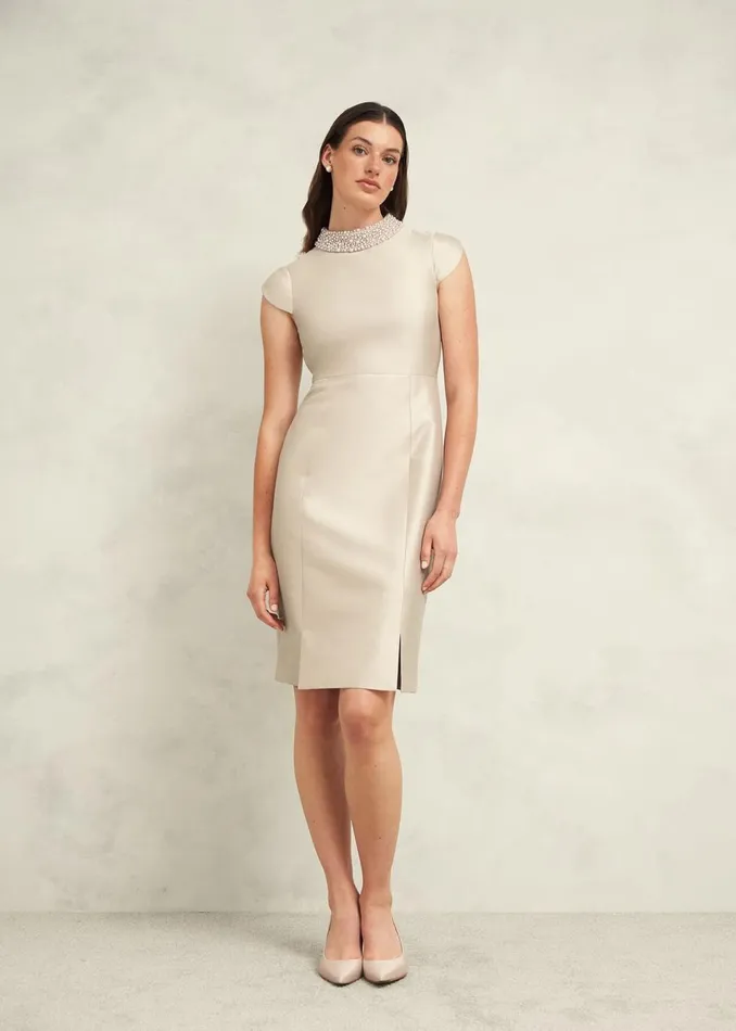 Women Dresses and Jumpsuits Hobbs Katherine Wool Silk Dress Oyster