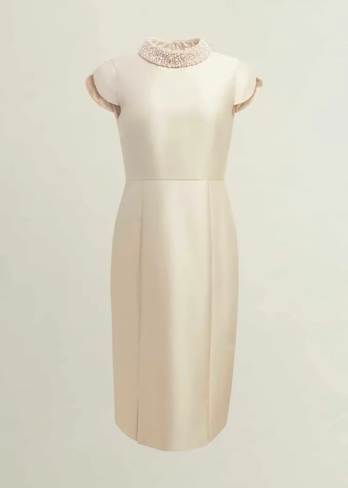 Women Dresses and Jumpsuits Hobbs Katherine Wool Silk Dress Oyster