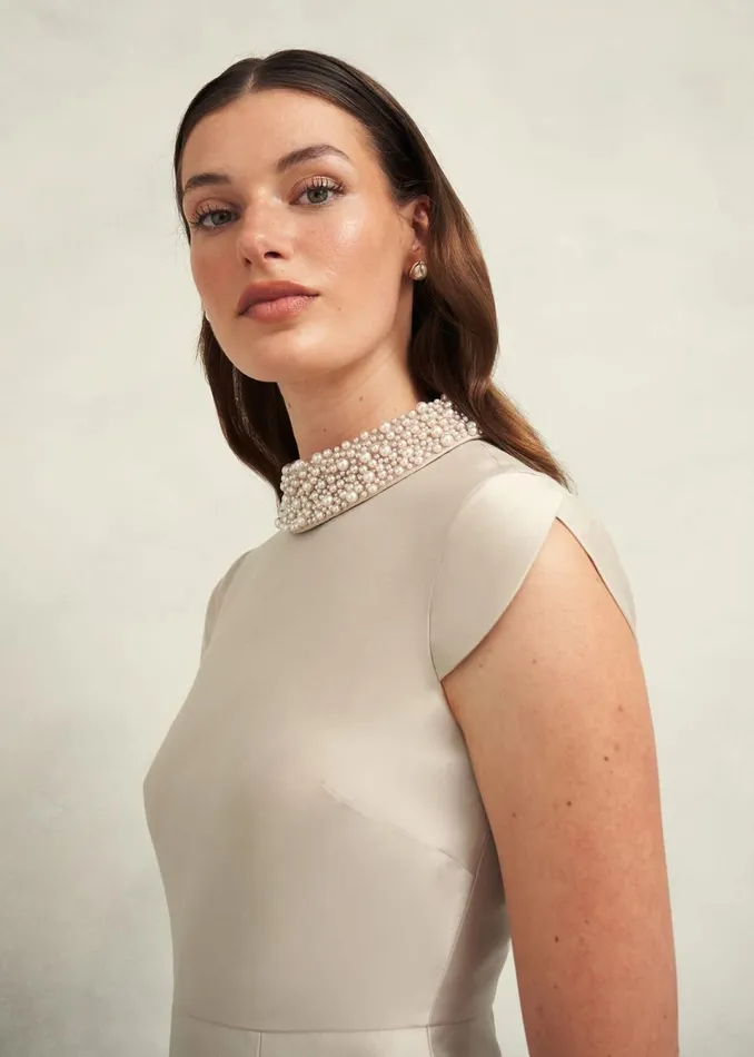 Women Dresses and Jumpsuits Hobbs Katherine Wool Silk Dress Oyster