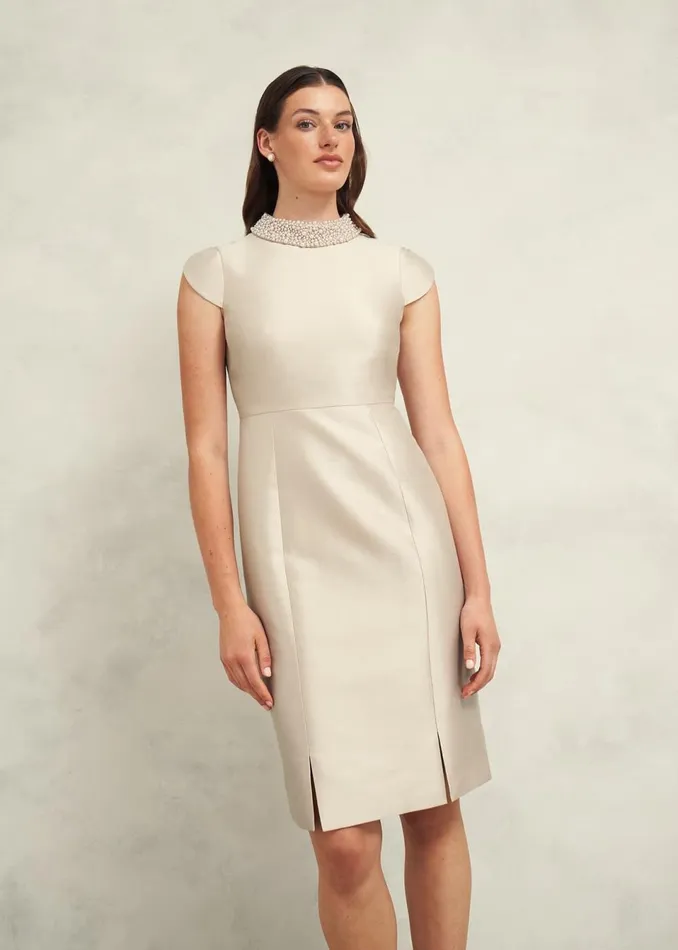 Women Dresses and Jumpsuits Hobbs Katherine Wool Silk Dress Oyster