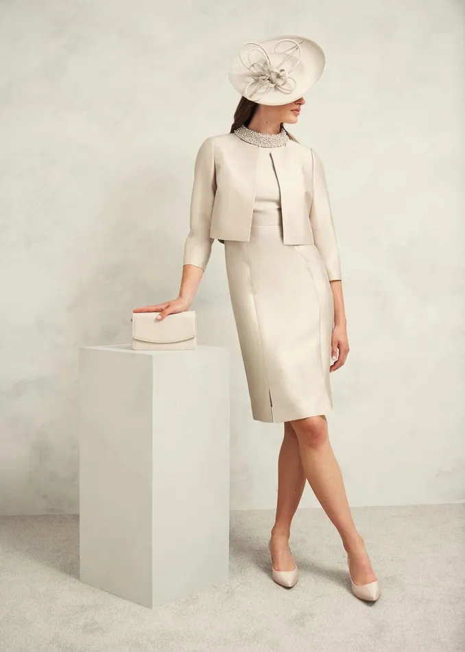 Women Dresses and Jumpsuits Hobbs Katherine Wool Silk Dress Oyster