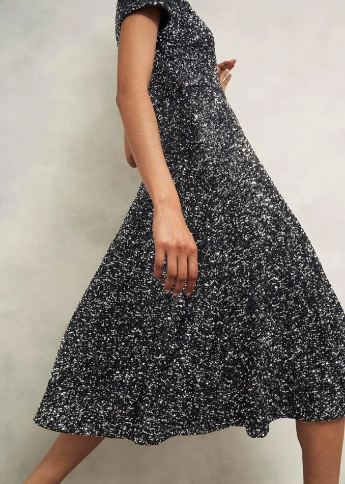 Women Dresses and Jumpsuits Hobbs Petite Tatiana Sequin Dress Black Silver