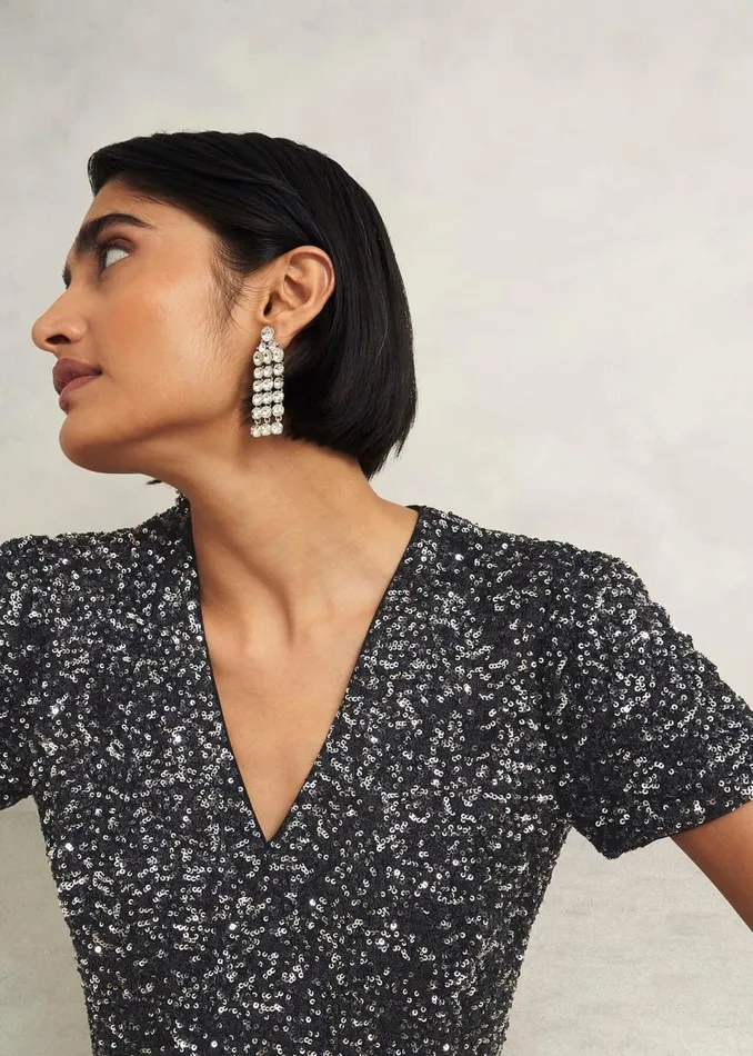 Women Dresses and Jumpsuits Hobbs Petite Tatiana Sequin Dress Black Silver