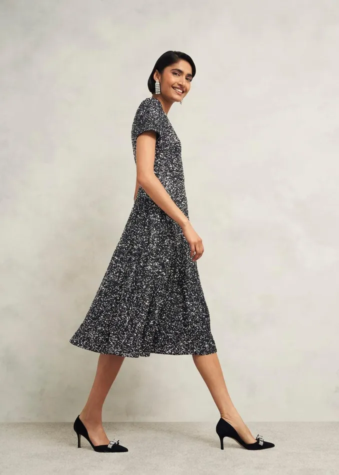 Women Dresses and Jumpsuits Hobbs Petite Tatiana Sequin Dress Black Silver