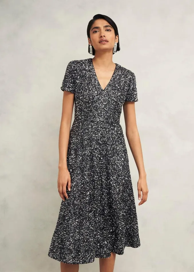 Women Dresses and Jumpsuits Hobbs Petite Tatiana Sequin Dress Black Silver