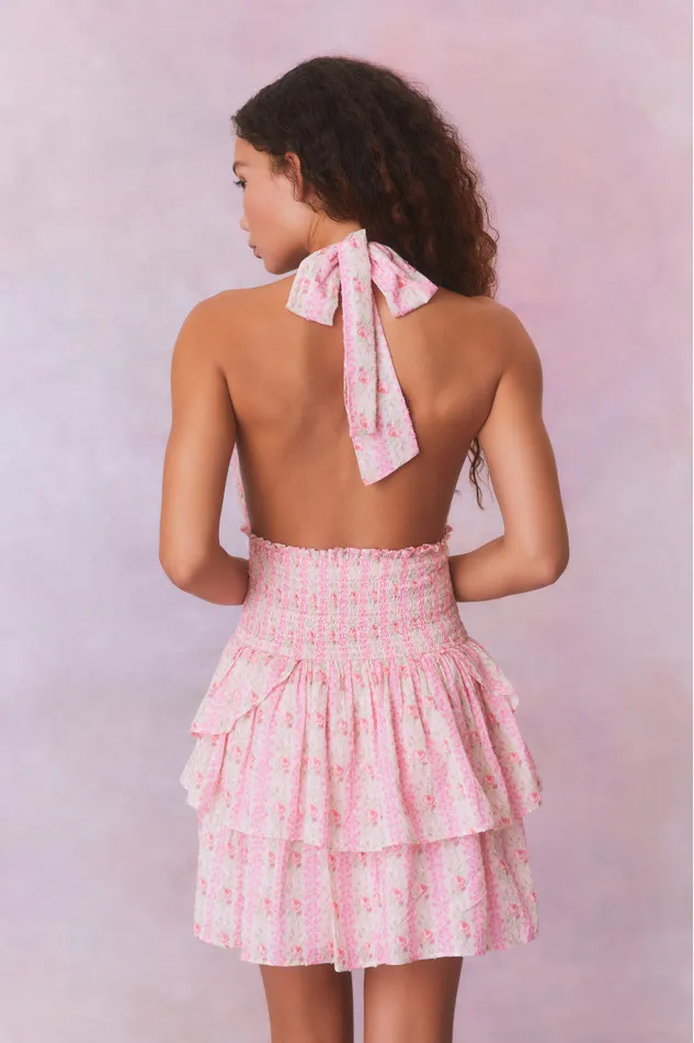 Women Dresses LoveShackFancy Deanna Fragrance Print Halter Mini Dress Strawberry Macaroon