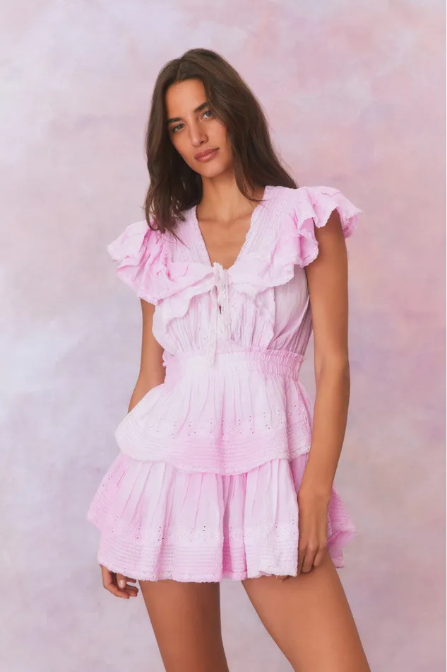 Women Dresses LoveShackFancy Gwen Hand Dyed Upcycled Mini Dress Peony Pink