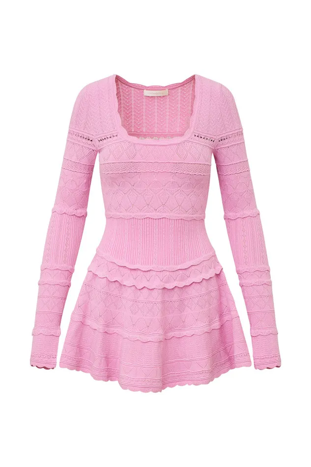 Women Dresses LoveShackFancy Lavender Pointelle Knit Mini Dress Rose Clay