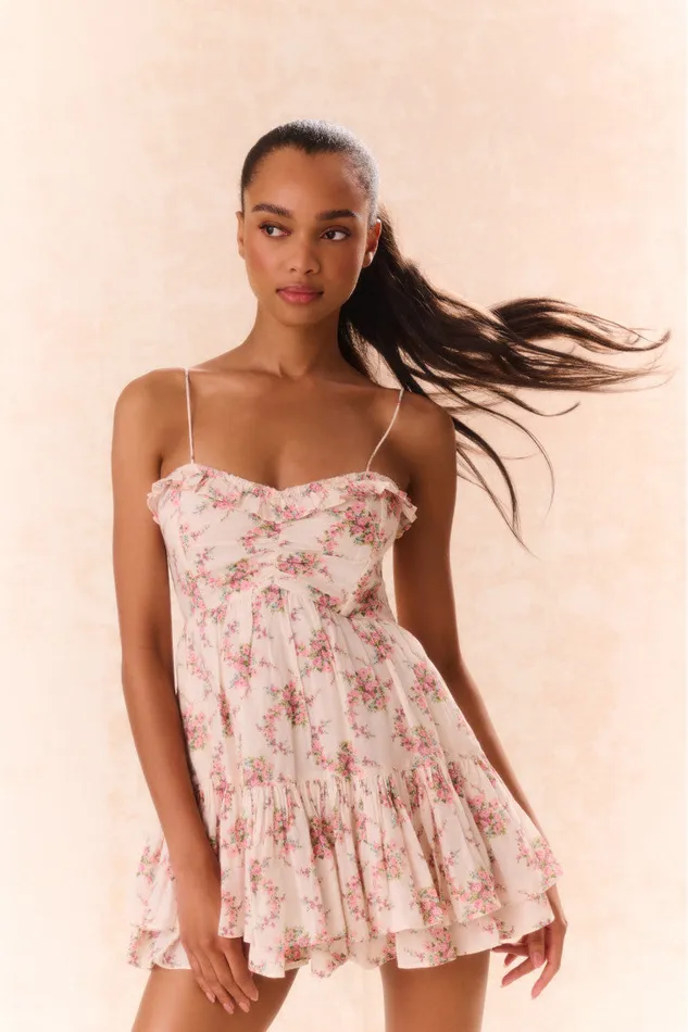 Women Dresses LoveShackFancy Linny Floral Mini Dress Mauve Ballet