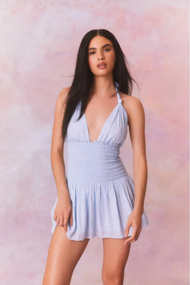 Women Dresses LoveShackFancy Luisetta Halter Mini Dress Moonstone