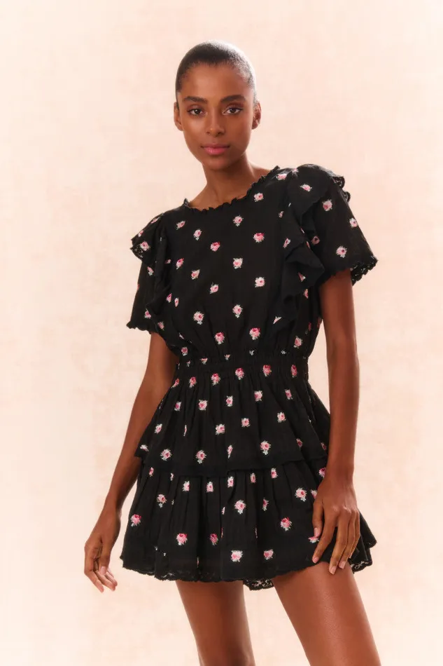 Women Dresses LoveShackFancy Natasha Cotton Floral Dress Black Combo