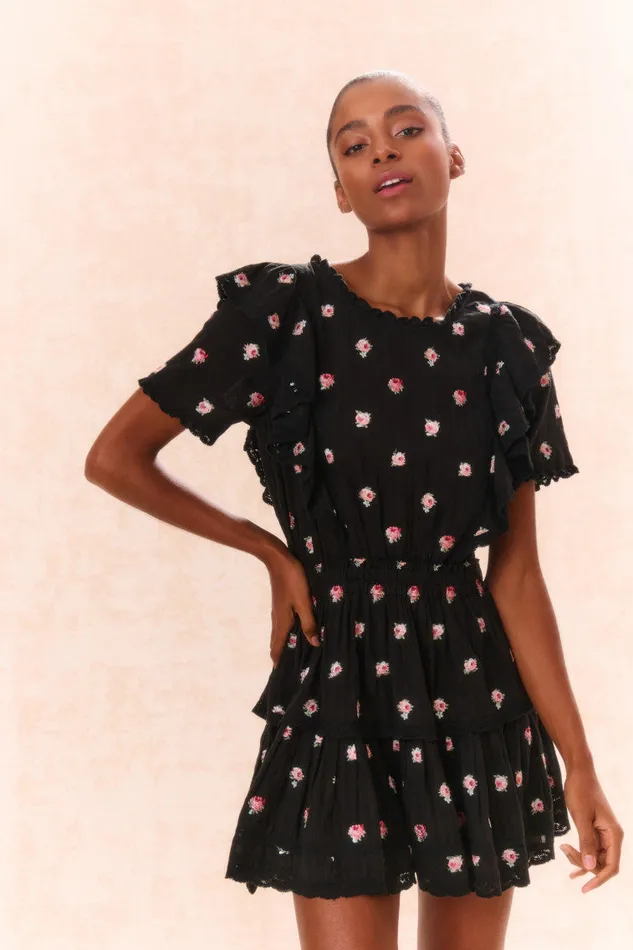 Women Dresses LoveShackFancy Natasha Cotton Floral Dress Black Combo