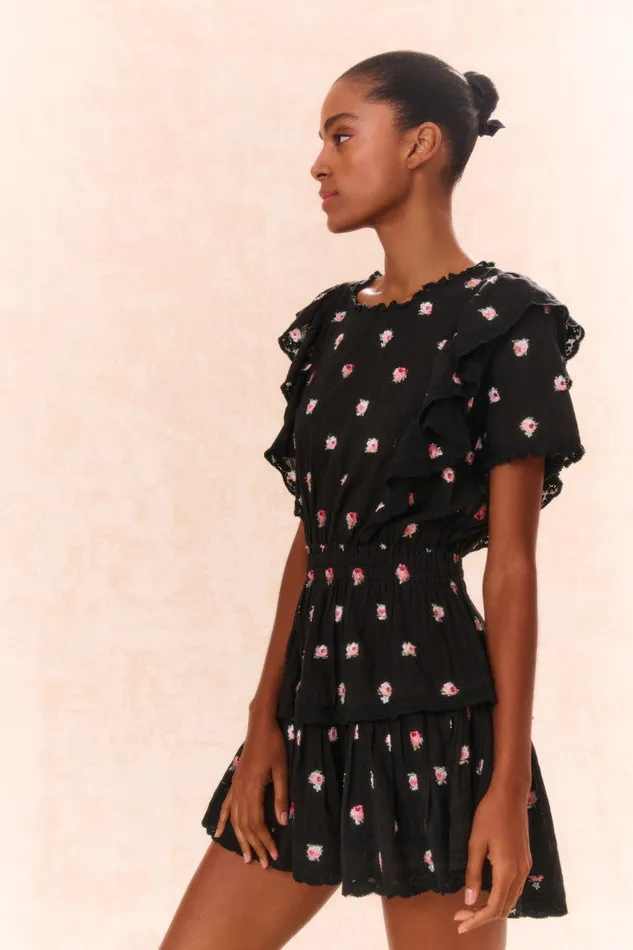 Women Dresses LoveShackFancy Natasha Cotton Floral Dress Black Combo