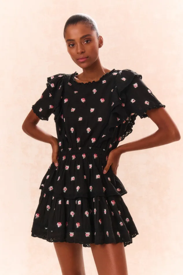 Women Dresses LoveShackFancy Natasha Cotton Floral Dress Black Combo