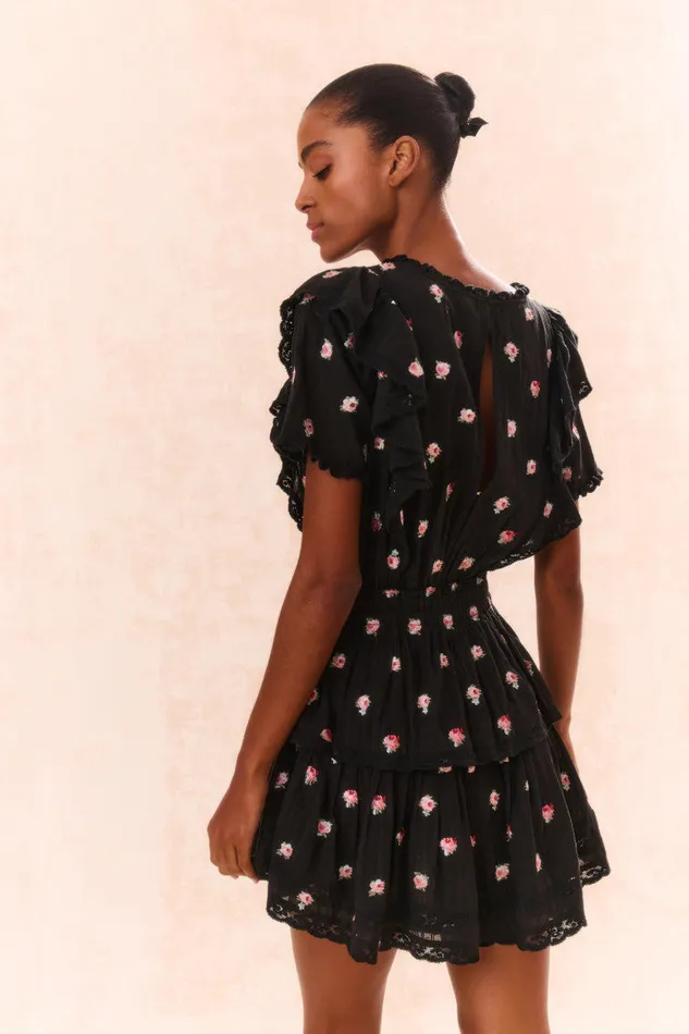 Women Dresses LoveShackFancy Natasha Cotton Floral Dress Black Combo